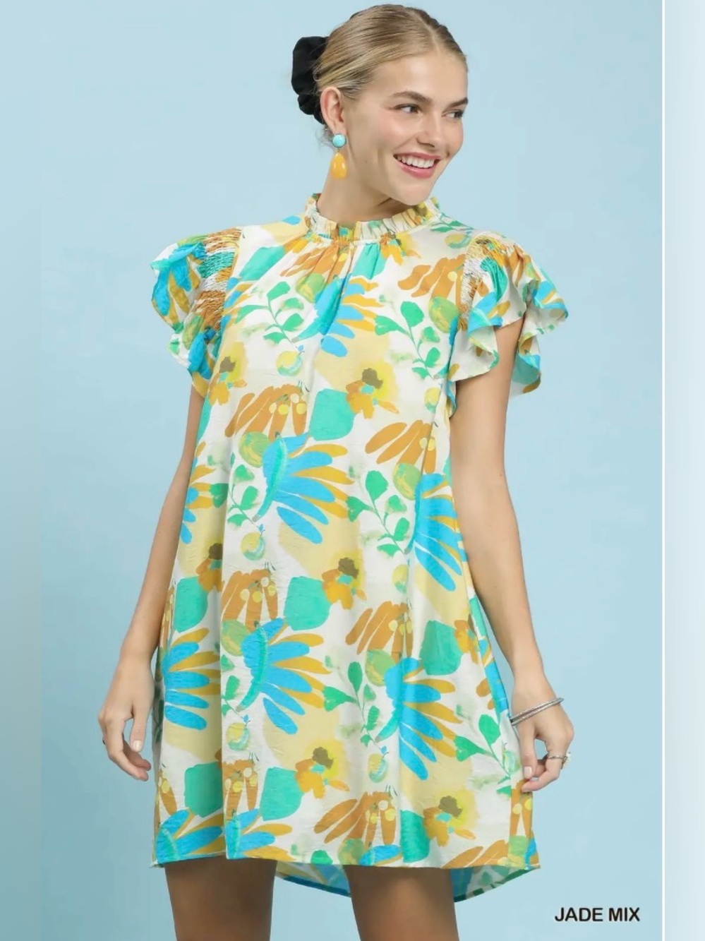 Umgee Ruffled Botanical Print Mini Dress🆕 - Picture 2 of 7